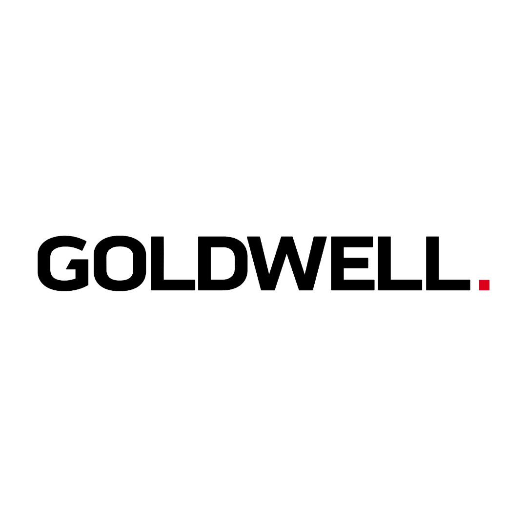 Logo of Goldwell with black text and a red dot on a white background.