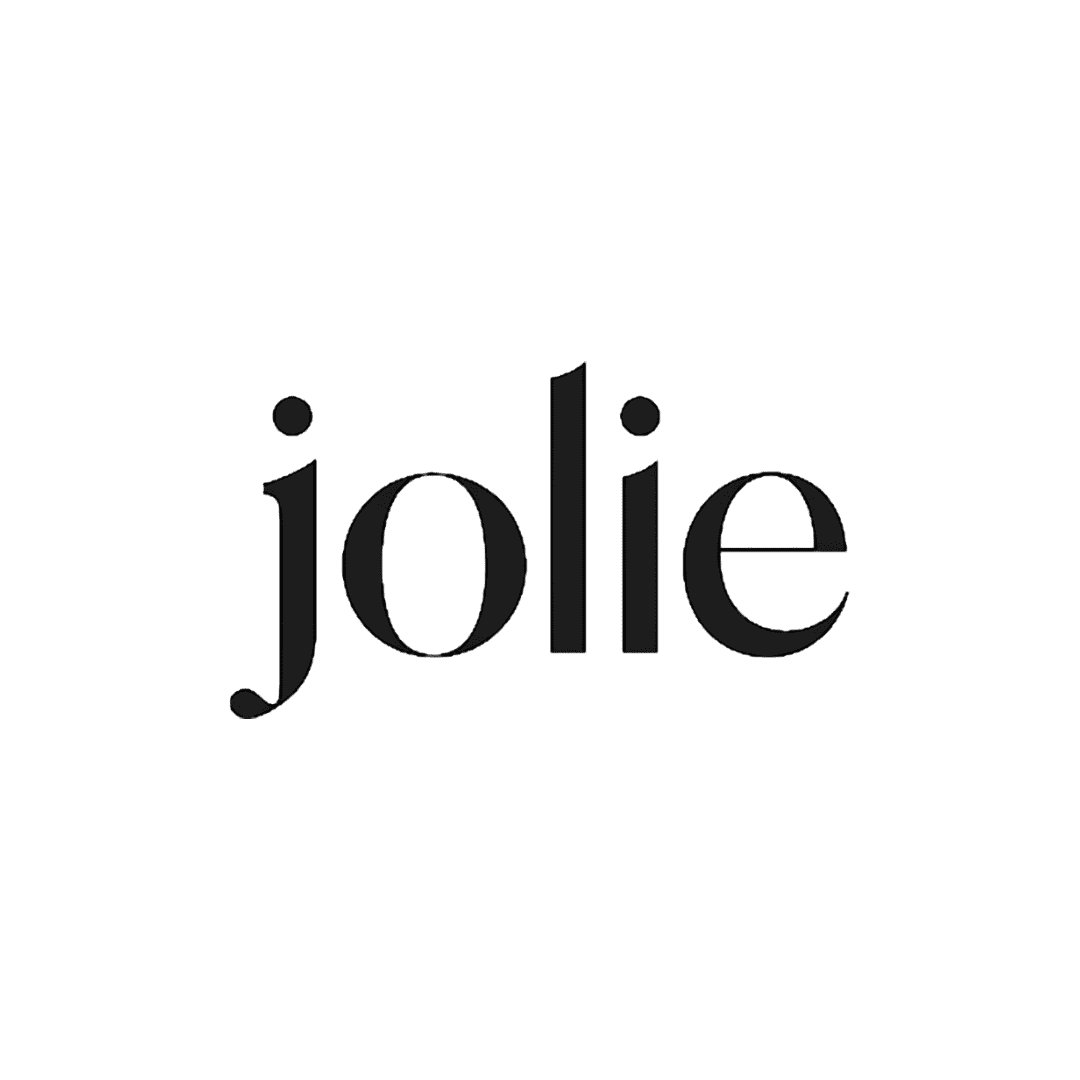 Minimalist logo with the word 'jolie' in black on a green background.